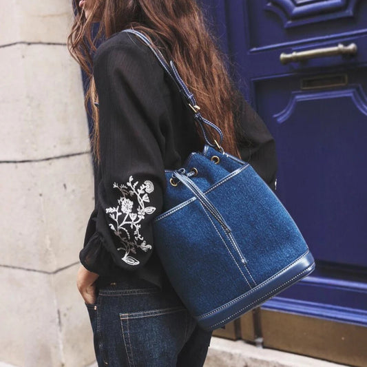 Sac seau tendance effet denim avec cordon de serrage