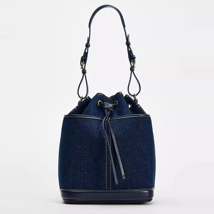 Sac seau tendance effet denim avec cordon de serrage
