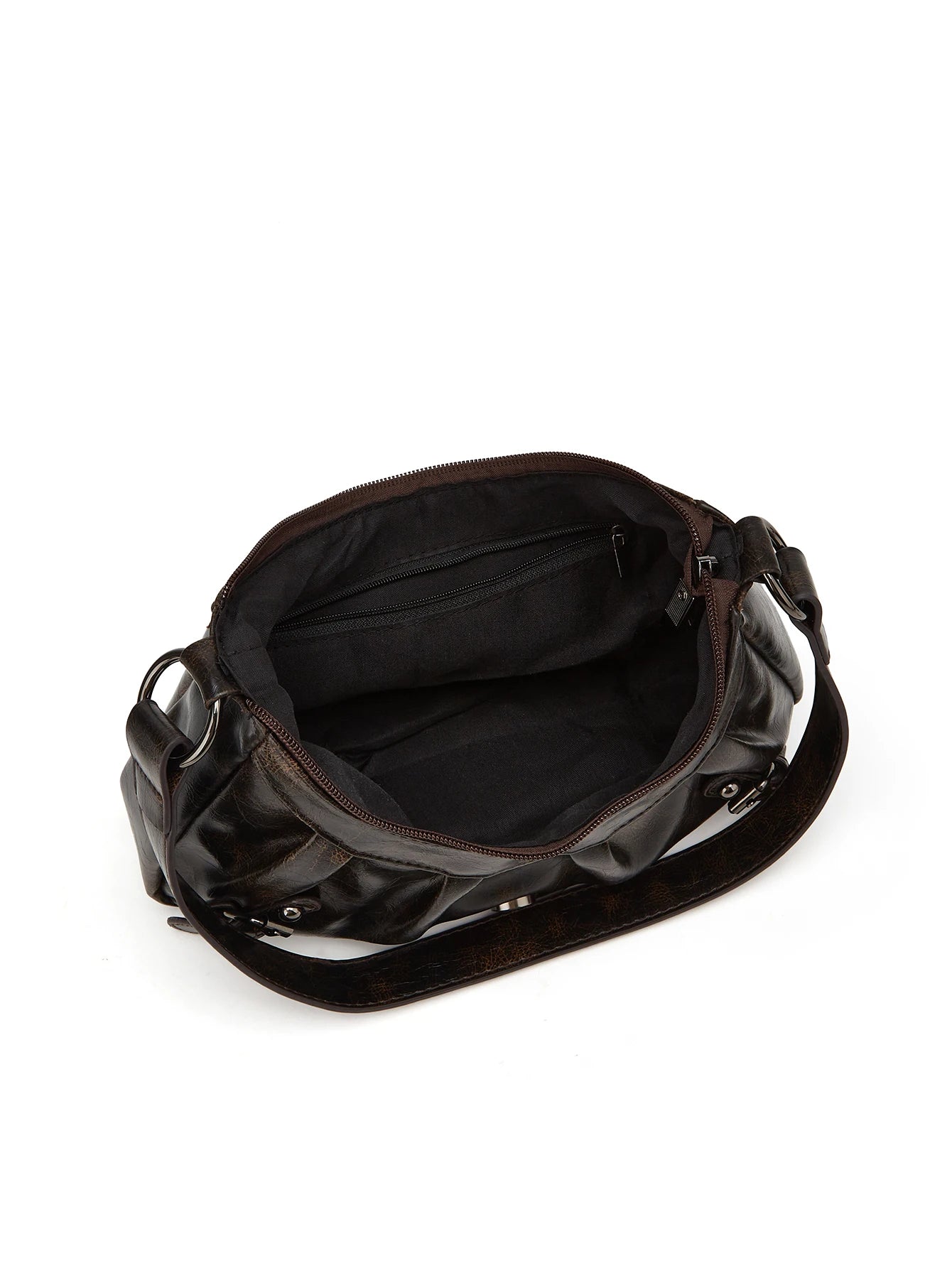 Sac épaule design rétro à rivets, effet plissé