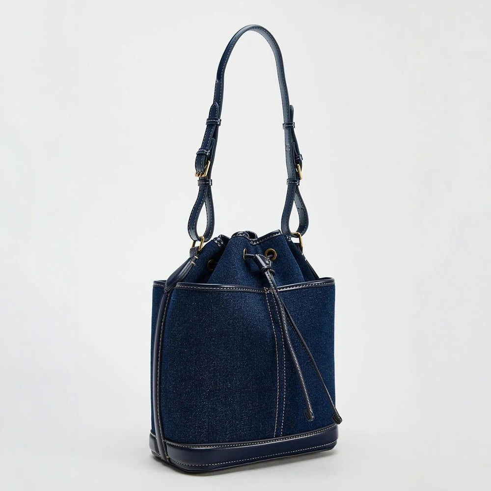 Sac seau tendance effet denim avec cordon de serrage